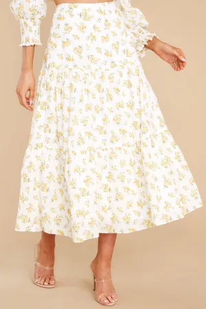 Love Somebody White And Yellow Floral Print Skirt