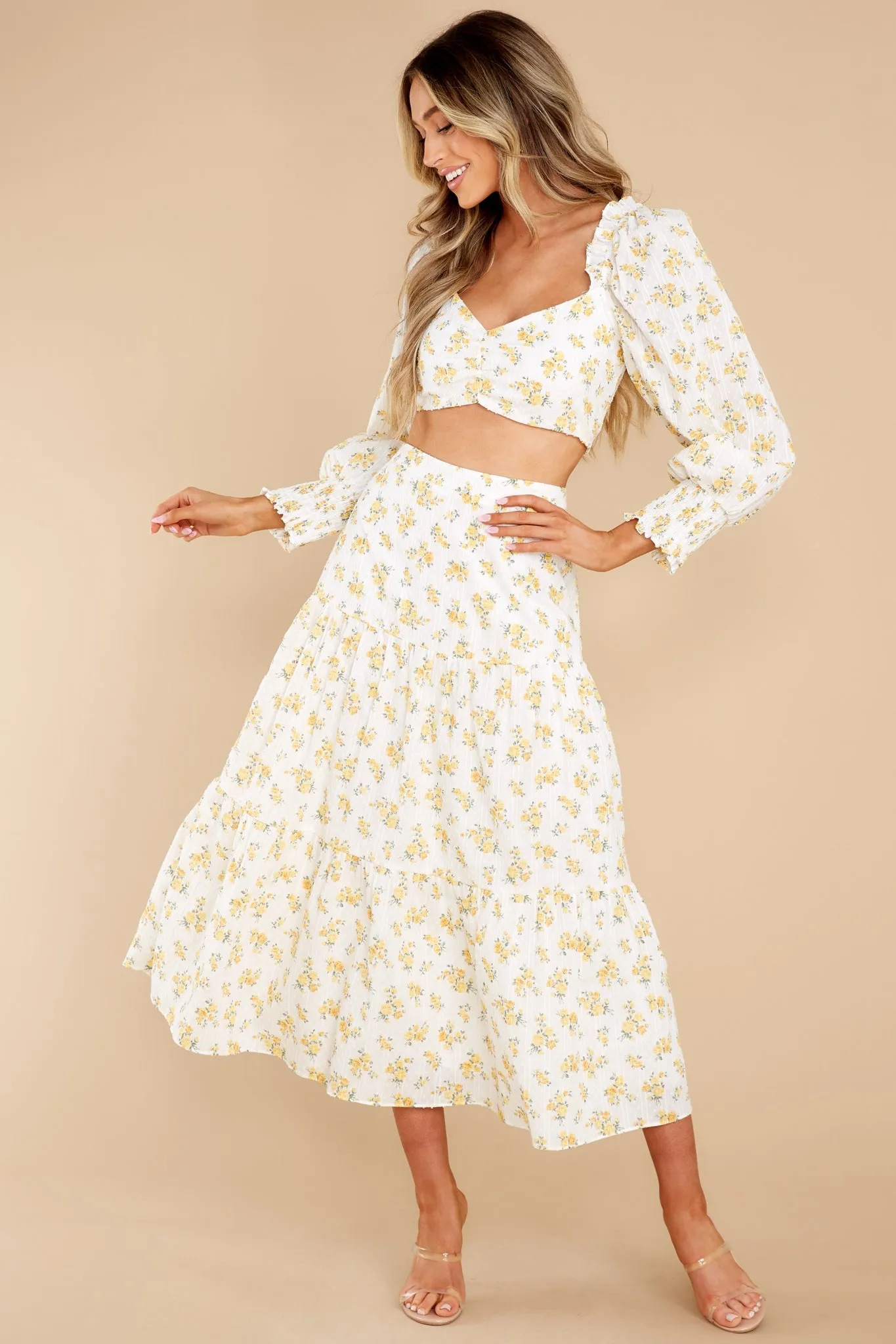 Love Somebody White And Yellow Floral Print Skirt