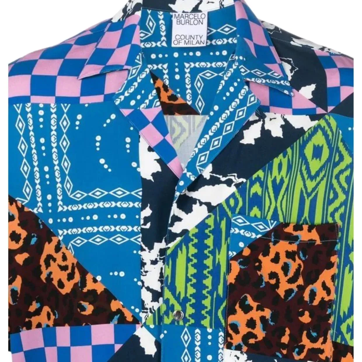 Marcelo Burlon Mix Match Hawaii Patchwork Short Sleeve Shirt