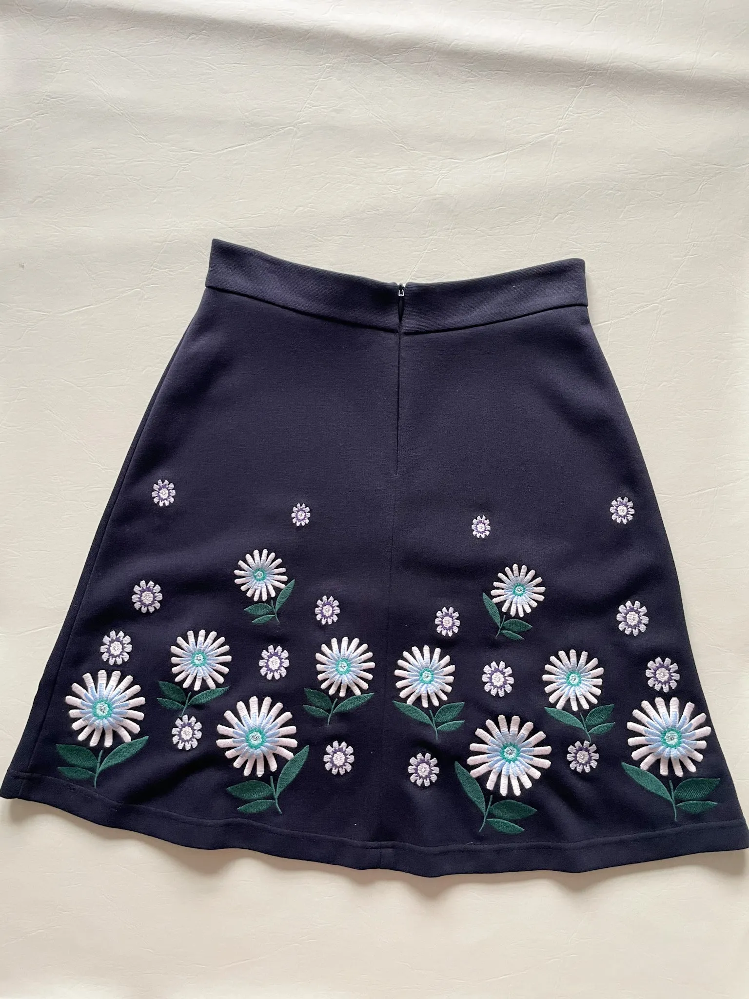 Markus Lupfer Navy Embroidered Floral A-Line Skirt - XS