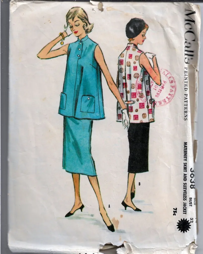 McCall's 3638 Maternity Jumper Top Straight Skirt Sleeveless Jacket Vintage 1950's Sewing Pattern