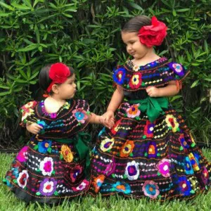 Mexican Chiapaneca Dress for Girls Black