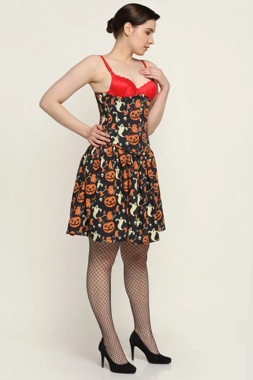 Midnight Pumpkin Printed Corset Dress - Wholesale