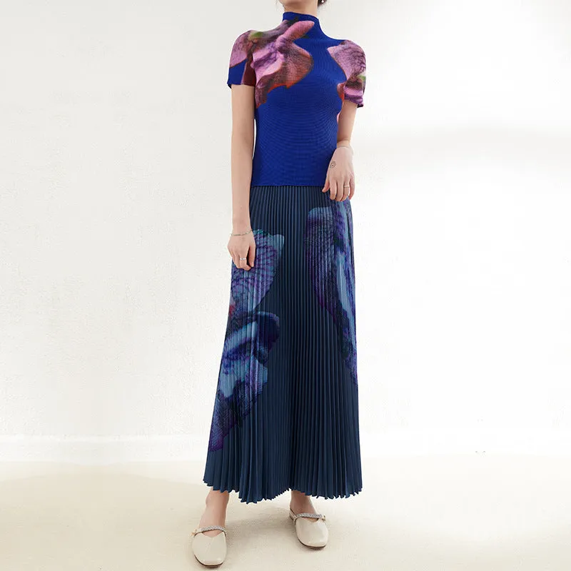 Miyake Pleated Turtleneck Top with Long Skirt