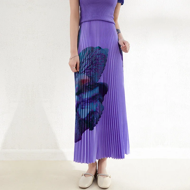 Miyake Pleated Turtleneck Top with Long Skirt