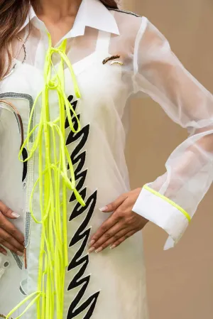 NEON TIE UP / ORGANZA SHIRT DRESS