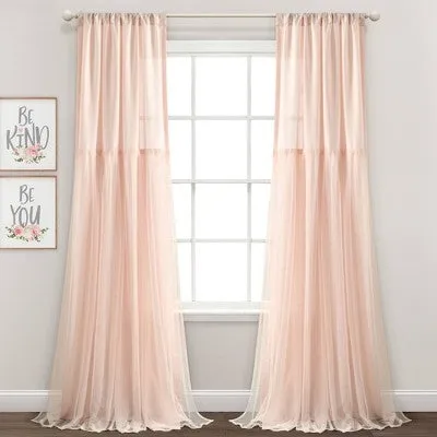 New - Set of 2 (84"x40") Tulle Skirt Solid Window Curtain Panels Blush - Lush Décor