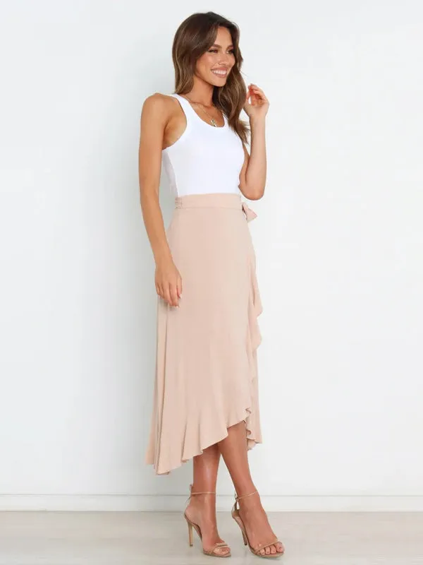 One Piece Tie Long Skirt Irregular Cover Hip Solid Color Skirt