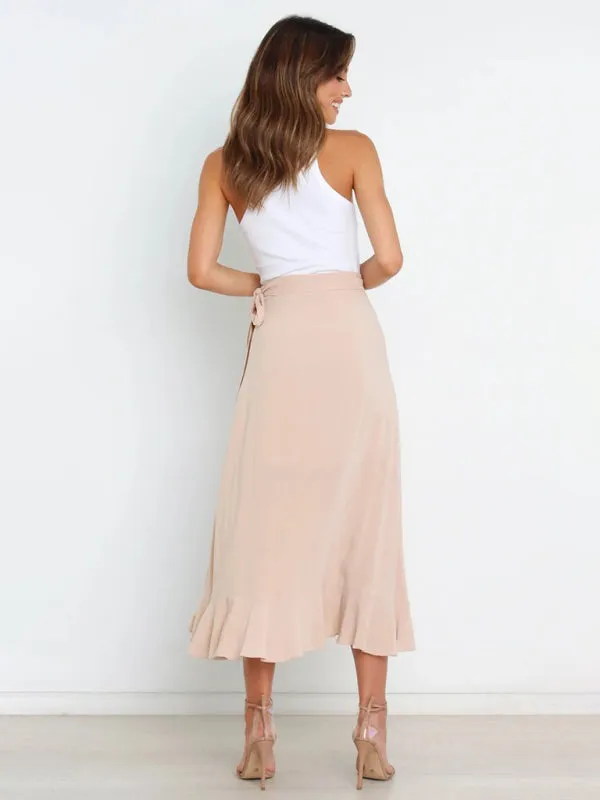 One Piece Tie Long Skirt Irregular Cover Hip Solid Color Skirt