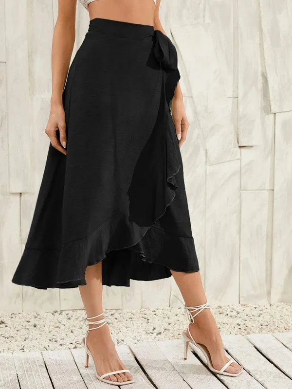 One Piece Tie Long Skirt Irregular Cover Hip Solid Color Skirt