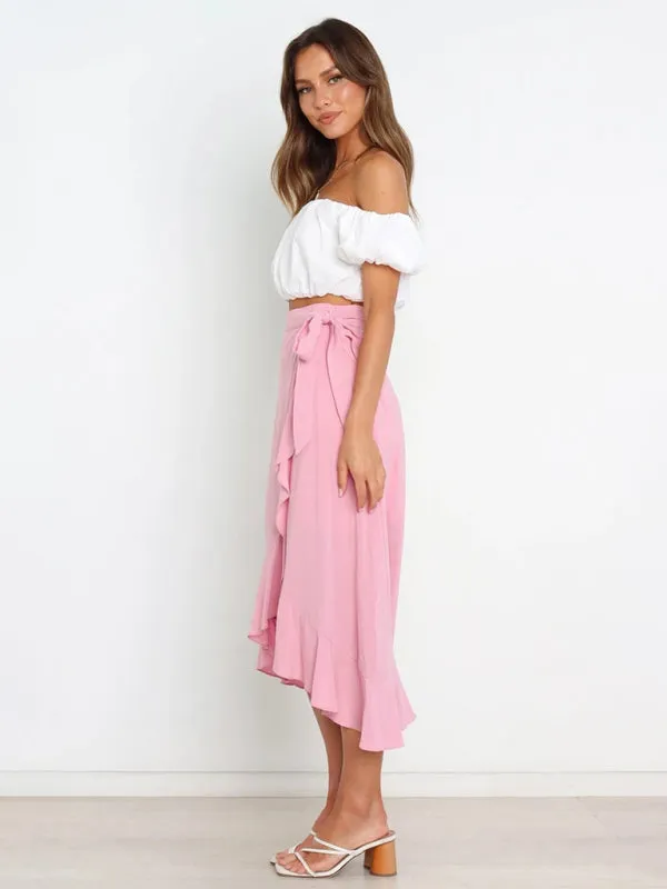 One Piece Tie Long Skirt Irregular Cover Hip Solid Color Skirt