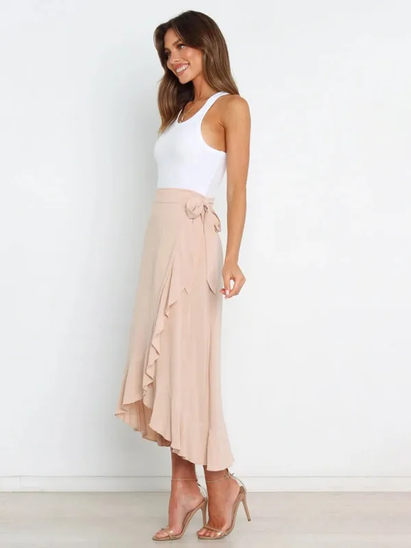 One Piece Tie Long Skirt Irregular Cover Hip Solid Color Skirt