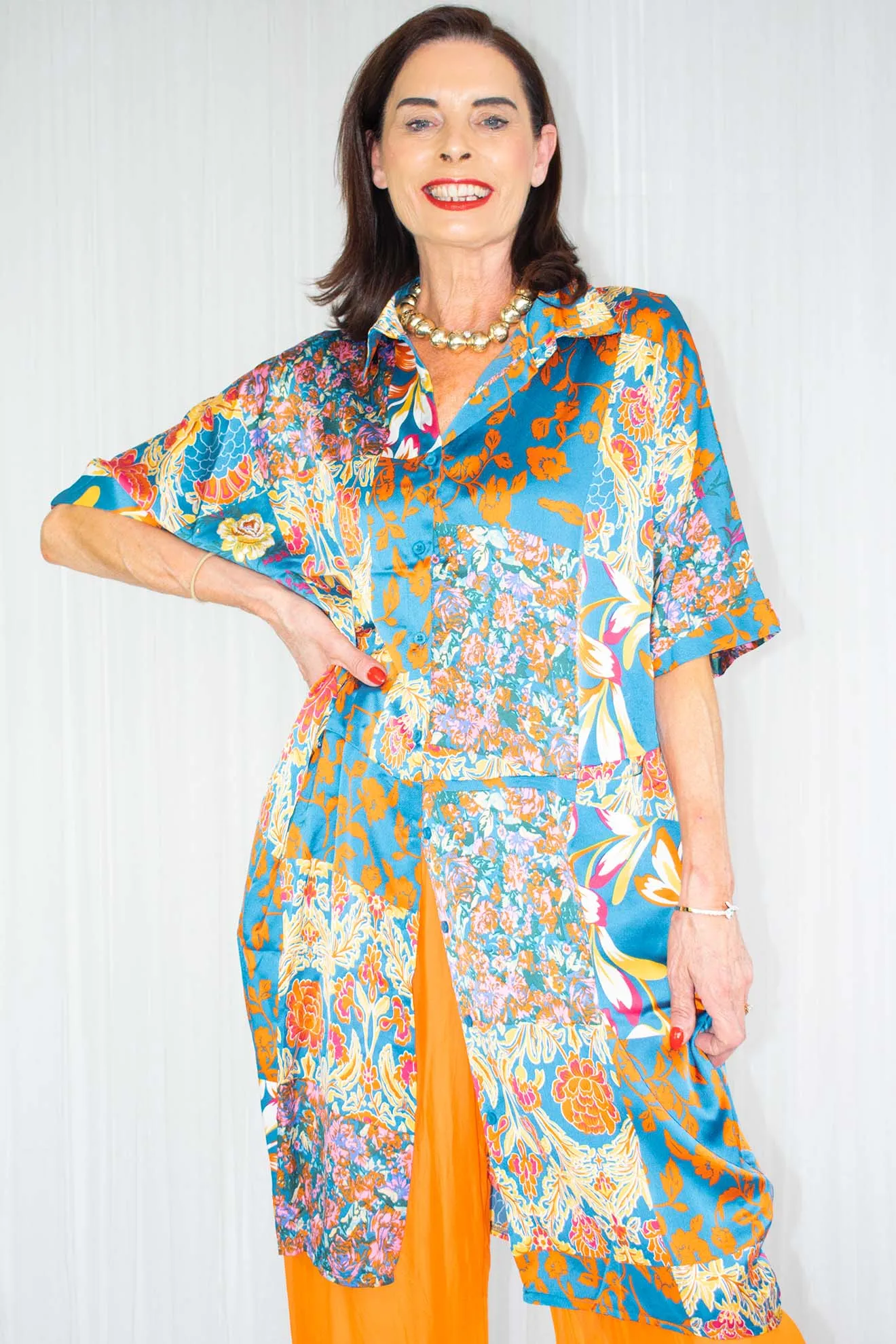 Oriella Oriental Print Shirt Dress in Teal