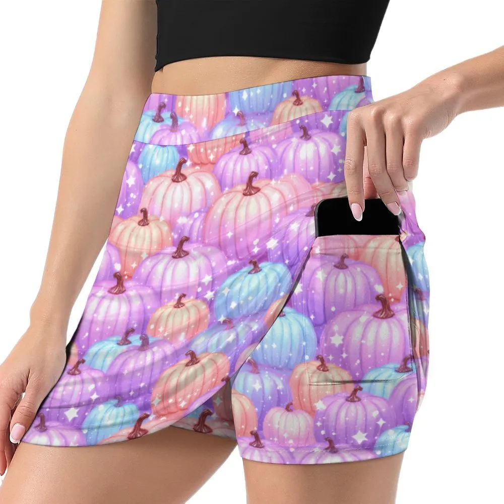 Pastel Pumpkins Halloween A-Line Skirt with Pocket Light proof trouser skirt