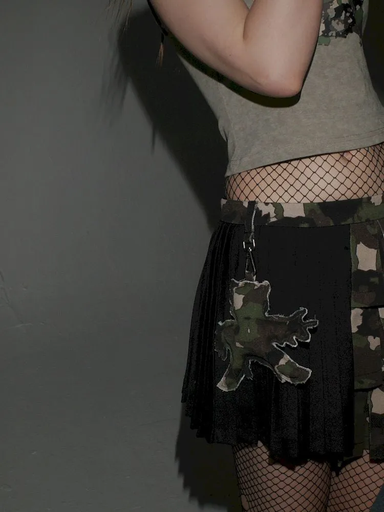 Patchwork Camouflage Pleated Skirt【s0000009275】