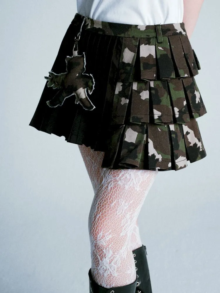 Patchwork Camouflage Pleated Skirt【s0000009275】