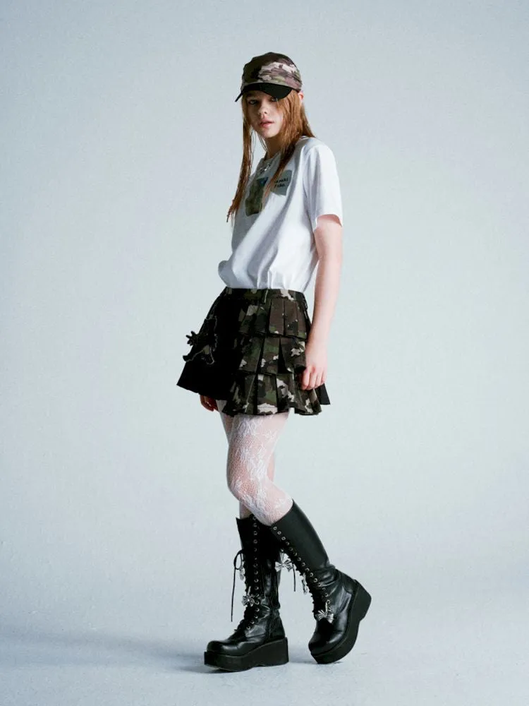 Patchwork Camouflage Pleated Skirt【s0000009275】