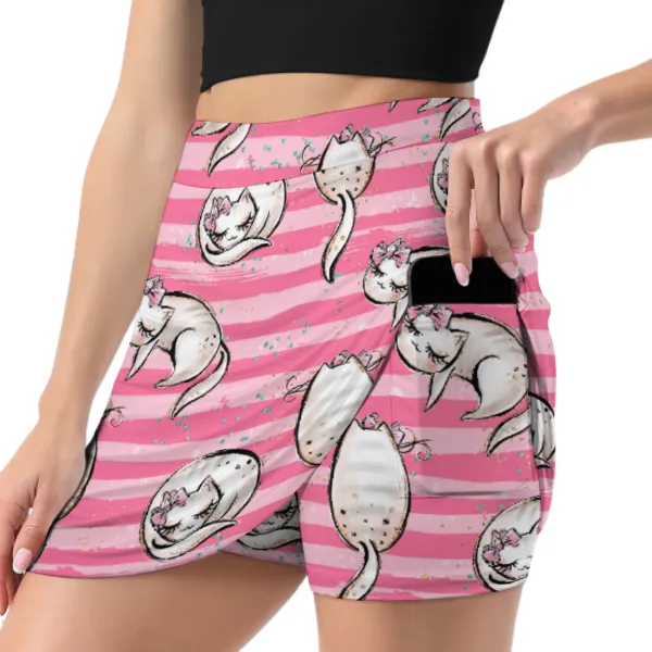 Pink Cats A-Line Skirt with Pocket Light proof trouser skirt