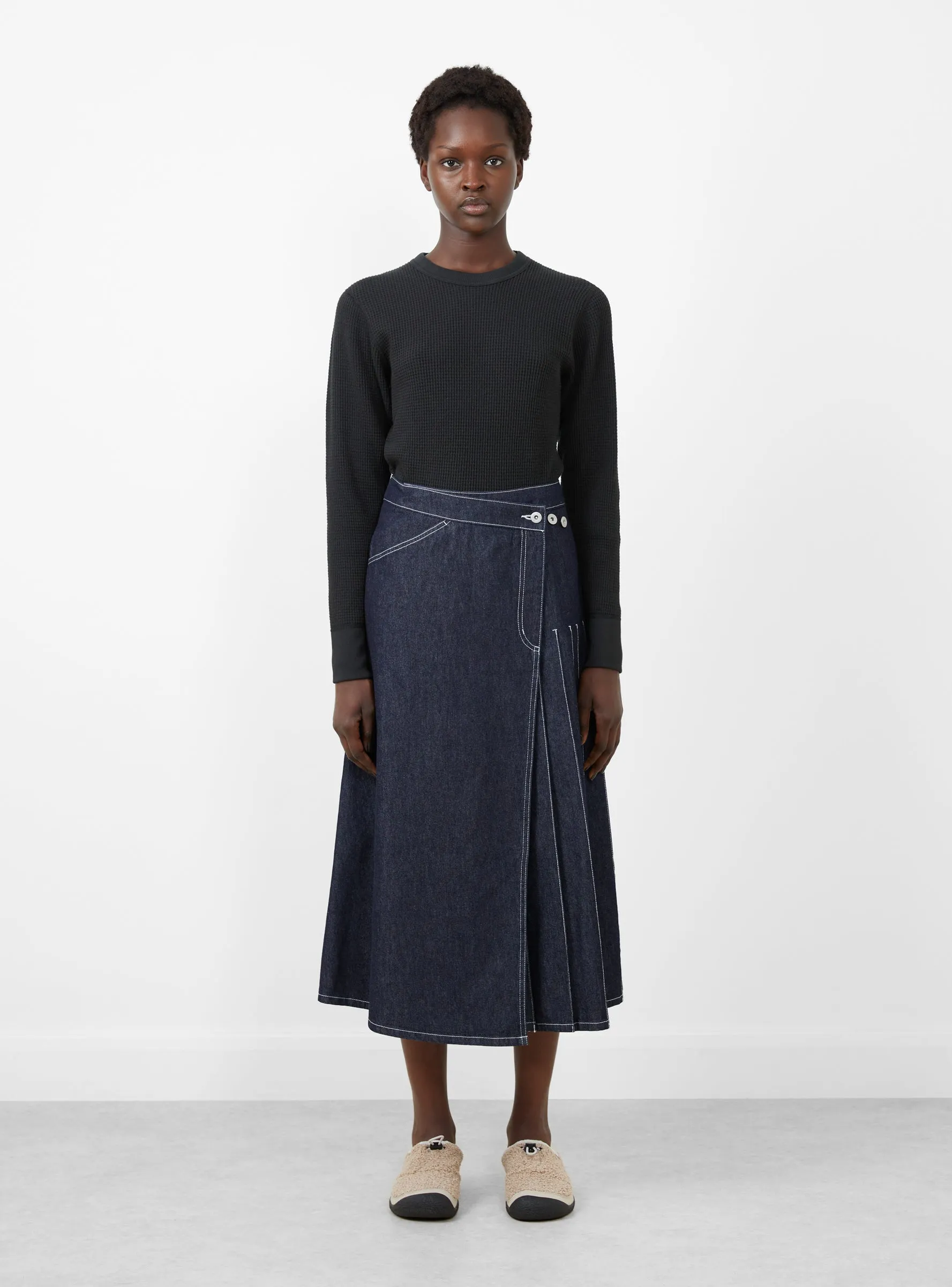 Pleated Wrap Skirt Indigo