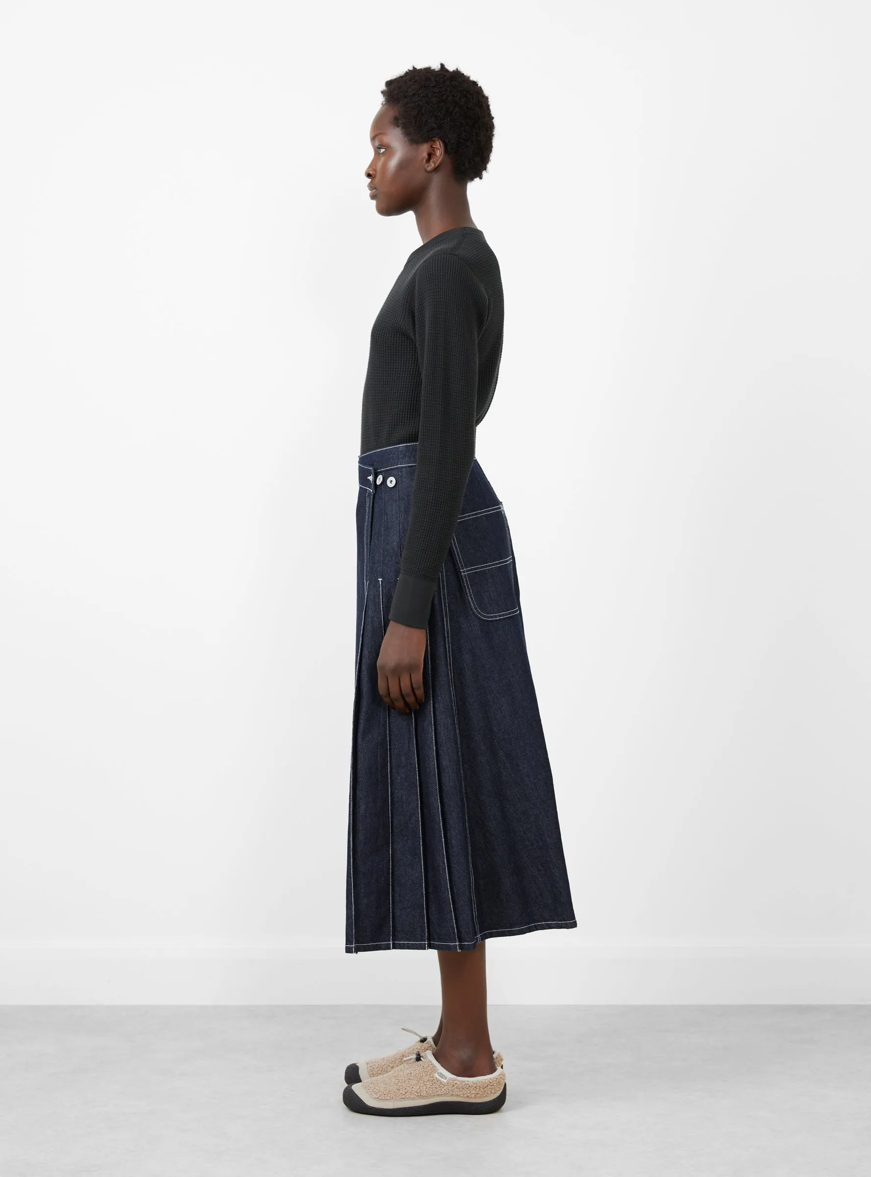 Pleated Wrap Skirt Indigo