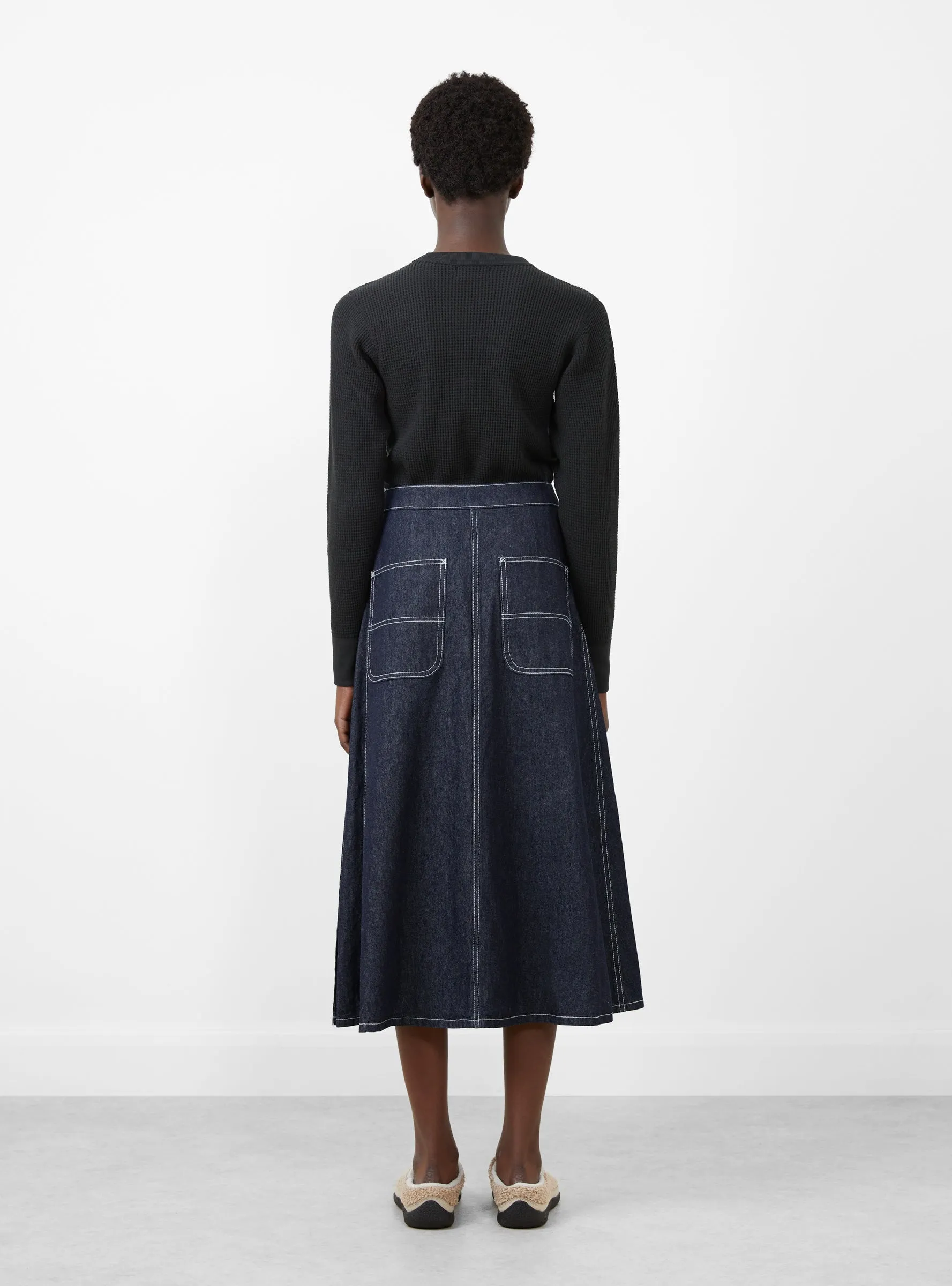 Pleated Wrap Skirt Indigo