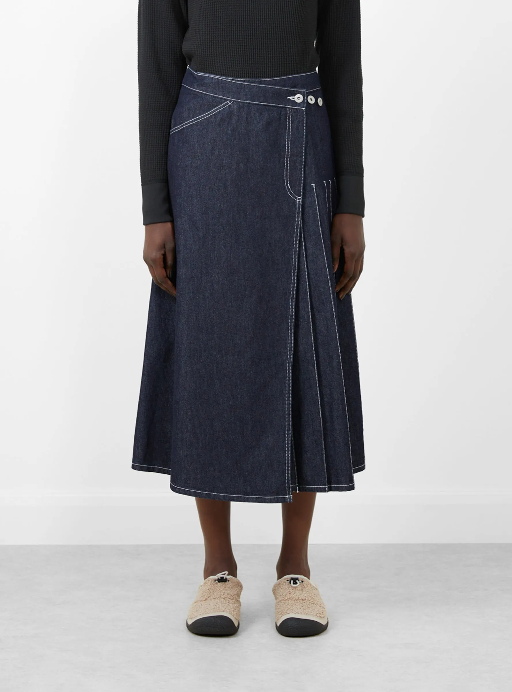 Pleated Wrap Skirt Indigo