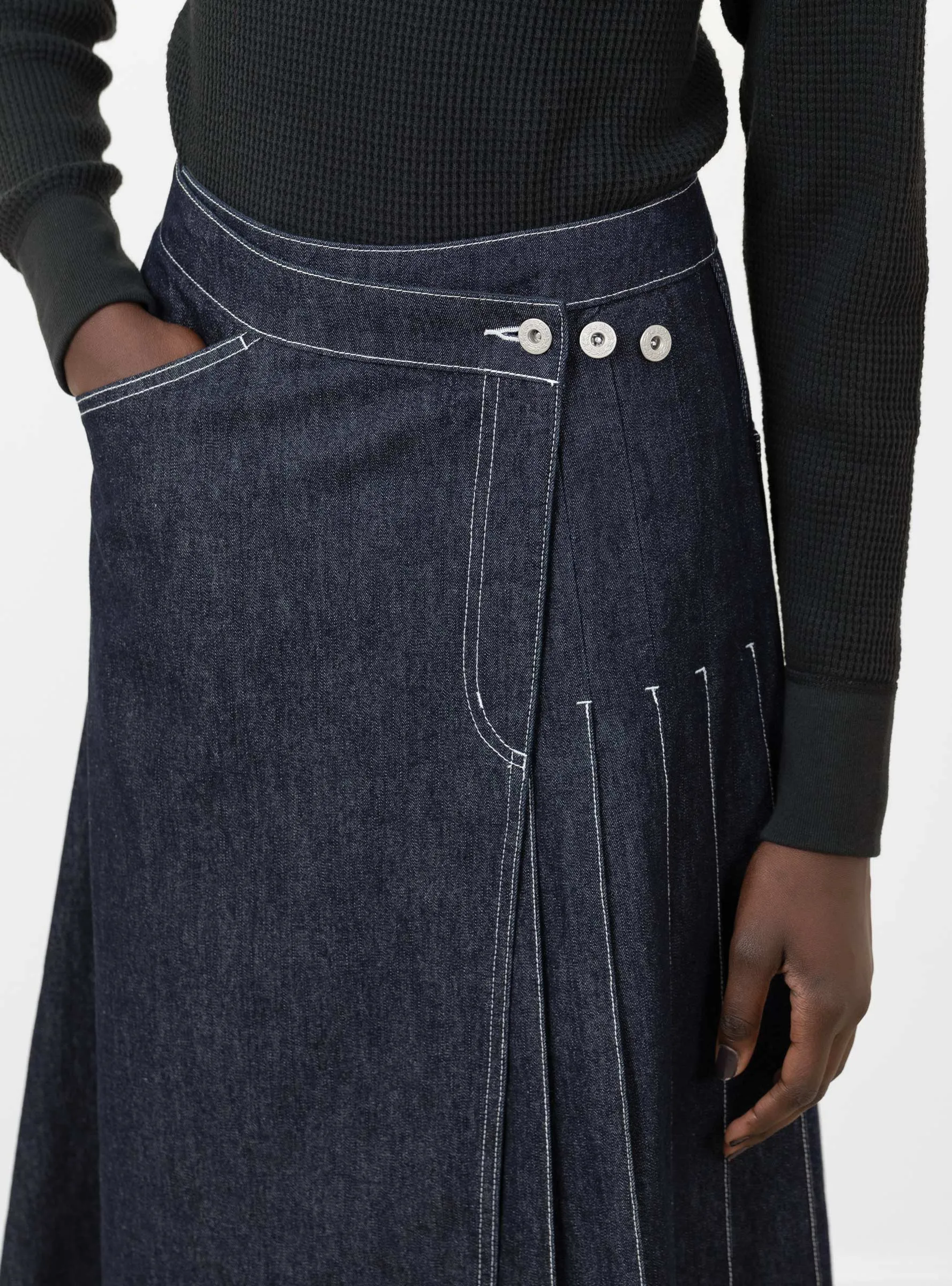 Pleated Wrap Skirt Indigo