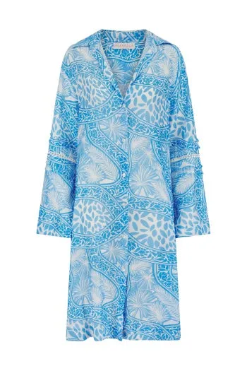 PR uno blue palms shirt dress