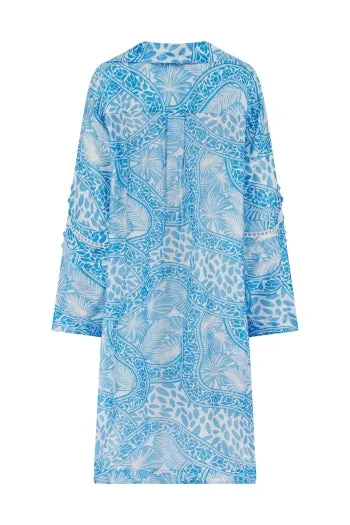 PR uno blue palms shirt dress