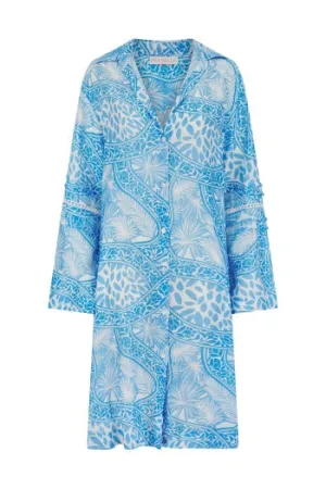 PR uno blue palms shirt dress