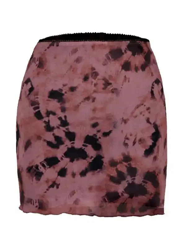 Printed mesh skirt high waist double layer slim wrap hip skirt