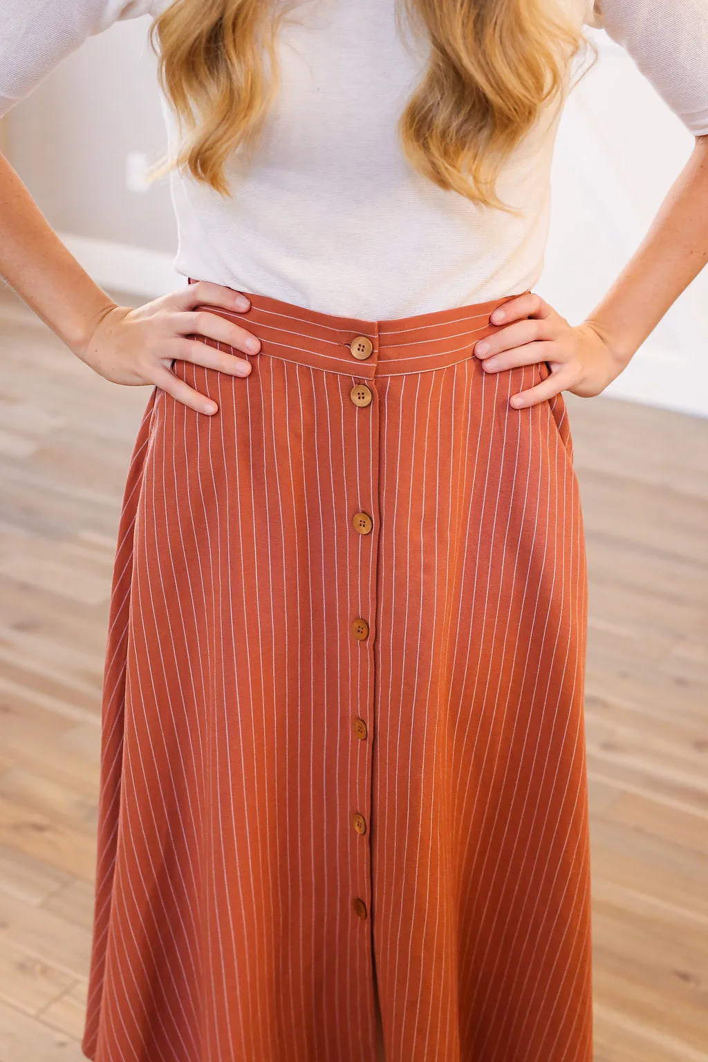 Pumpkin Pinstripe Midi Skirt