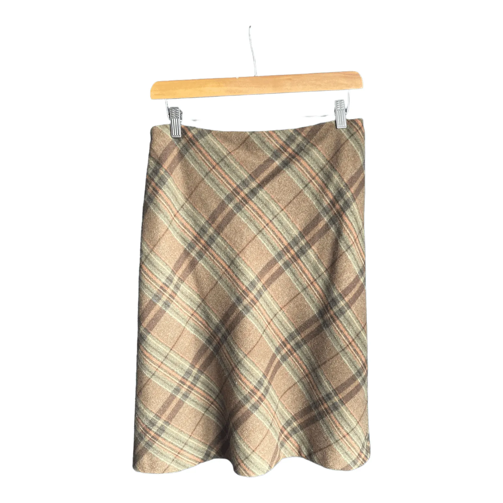 Ralph Lauren Wool Blend Brown Plaid Skirt UK Size 12