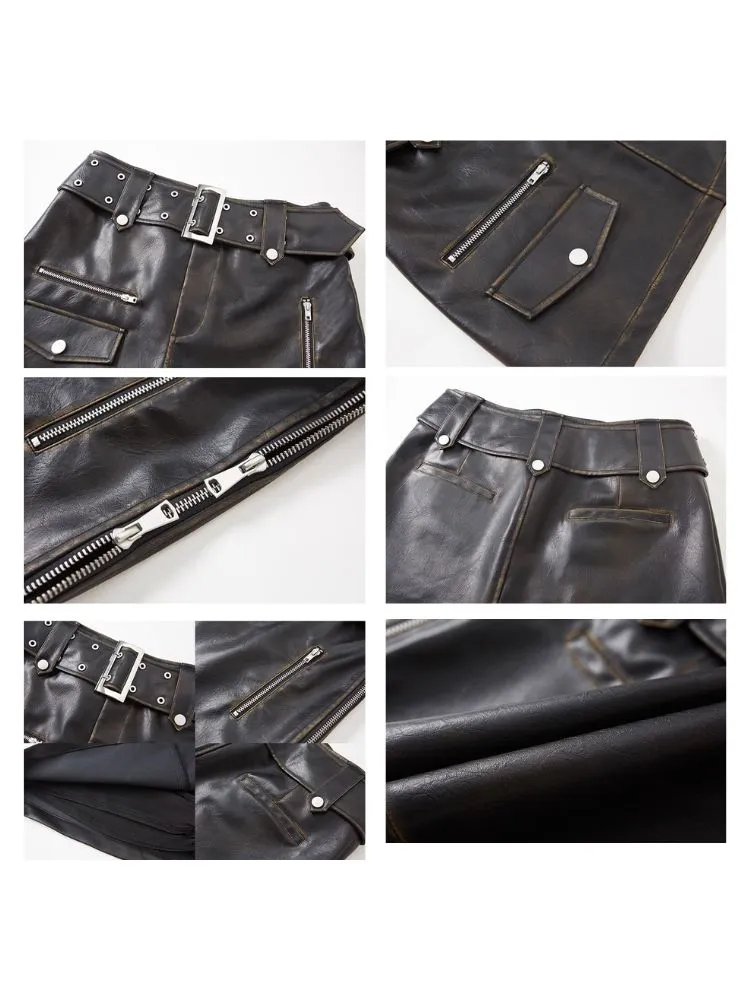 Retro rivets package hip leather skirt【s0000004880】