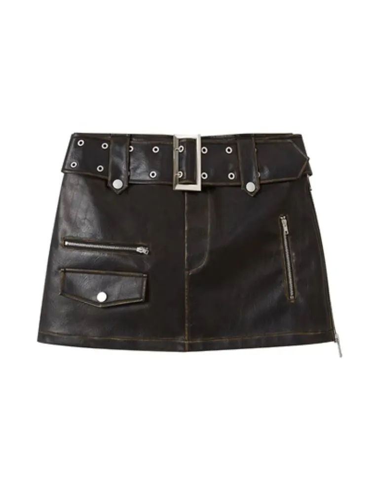 Retro rivets package hip leather skirt【s0000004880】