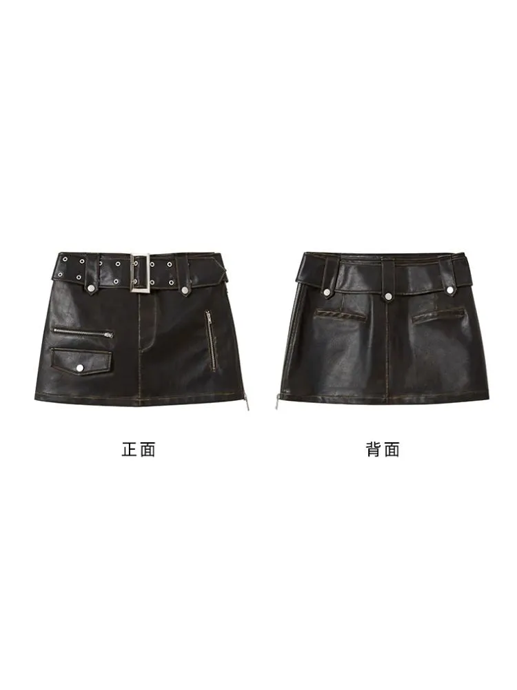 Retro rivets package hip leather skirt【s0000004880】