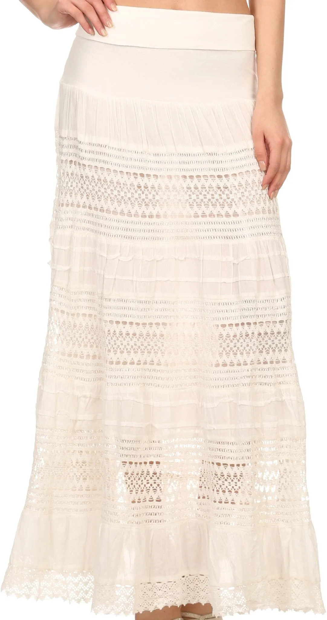 Sakkas March Bohemian Lace Embroidered Skirt With Lining And Foldover Waist