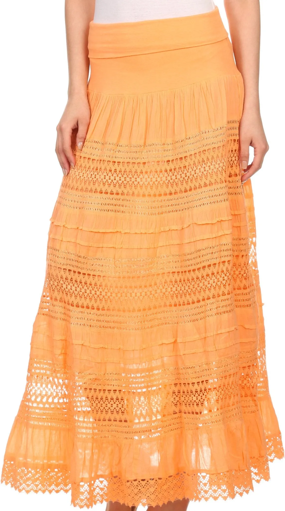 Sakkas March Bohemian Lace Embroidered Skirt With Lining And Foldover Waist