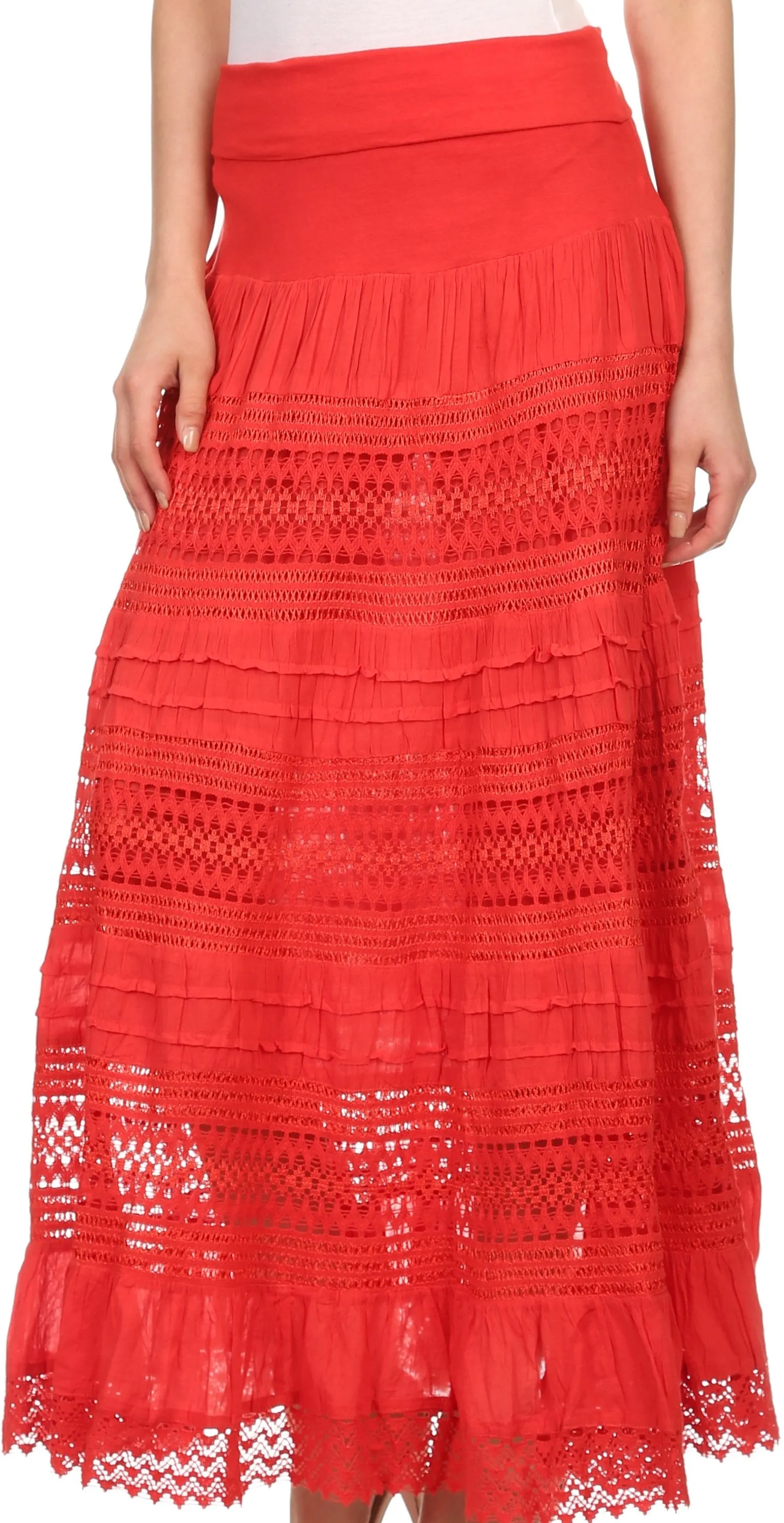 Sakkas March Bohemian Lace Embroidered Skirt With Lining And Foldover Waist