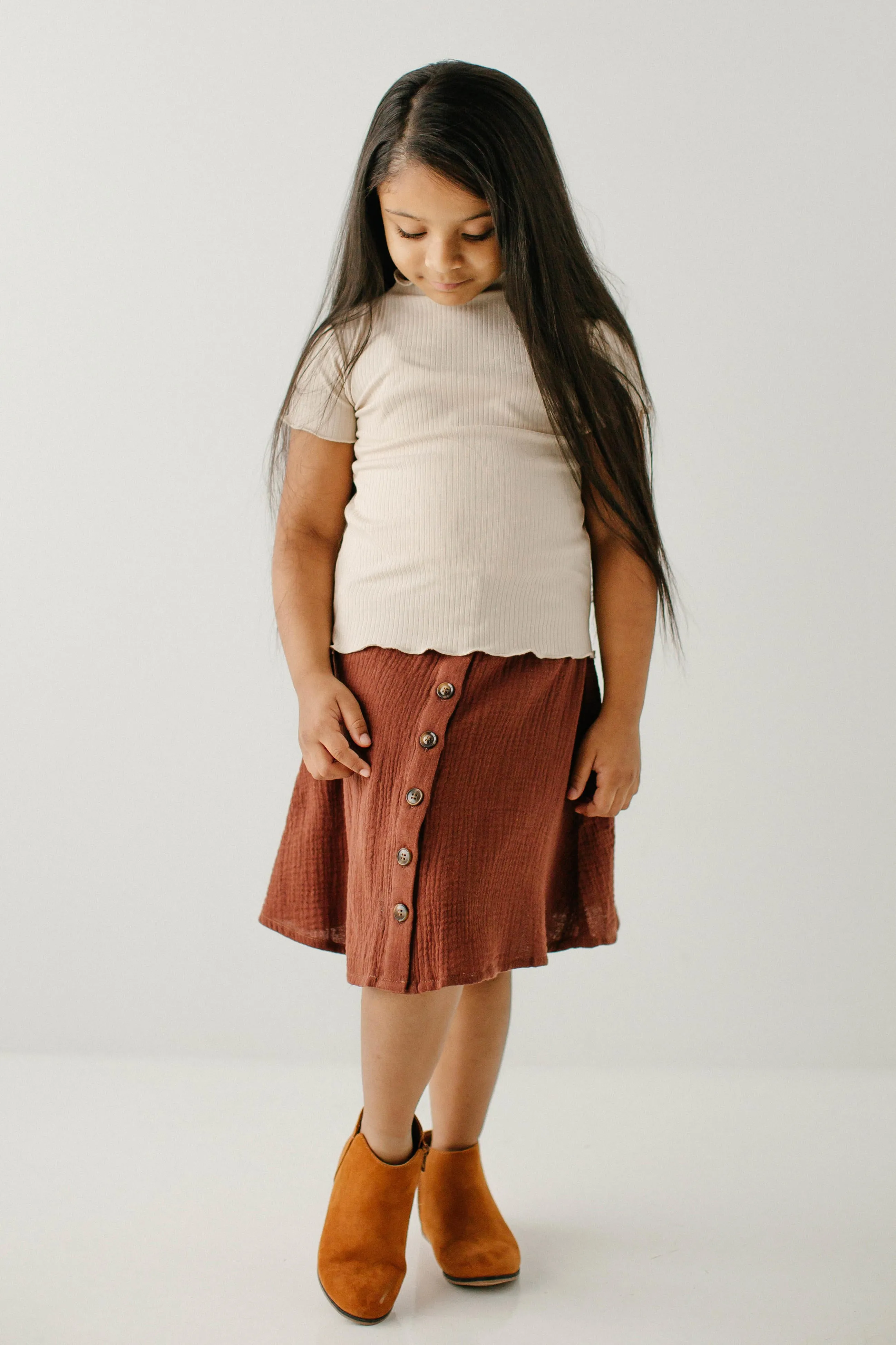 'Sawyer' Girl Cotton Gauze A-Line Skirt in Cinnamon FINAL SALE