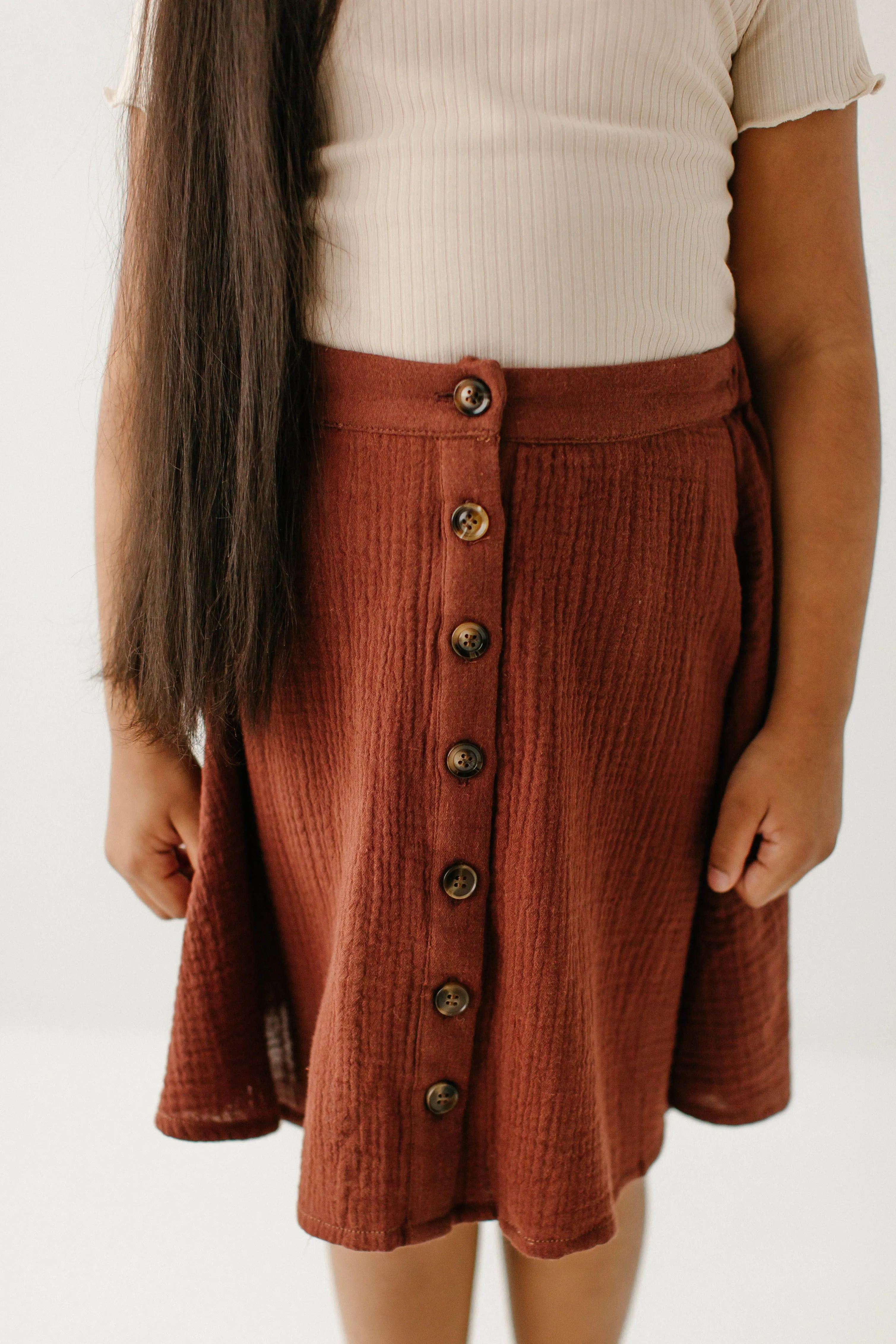 'Sawyer' Girl Cotton Gauze A-Line Skirt in Cinnamon FINAL SALE