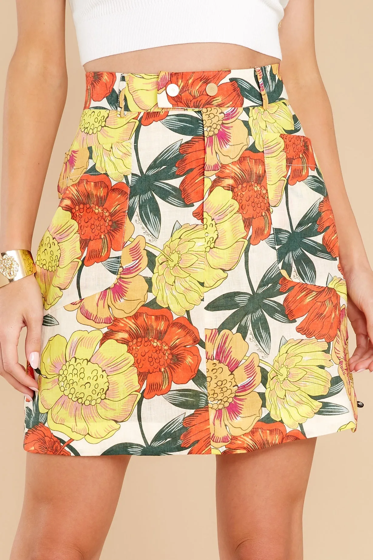 Scenic Sights Yellow Multi Floral Print Mini Skirt