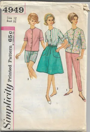 Simplicity 4949 Ladies Wrap Skirt Blouse Pants Vintage Sewing Pattern 1960s