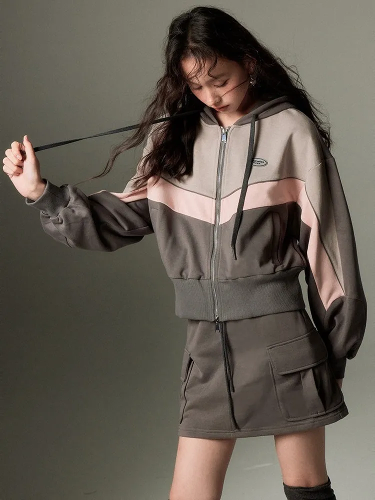 Sports Style ZIP-Up Hoodie ＆ A-Line Skirt【s0000003191】