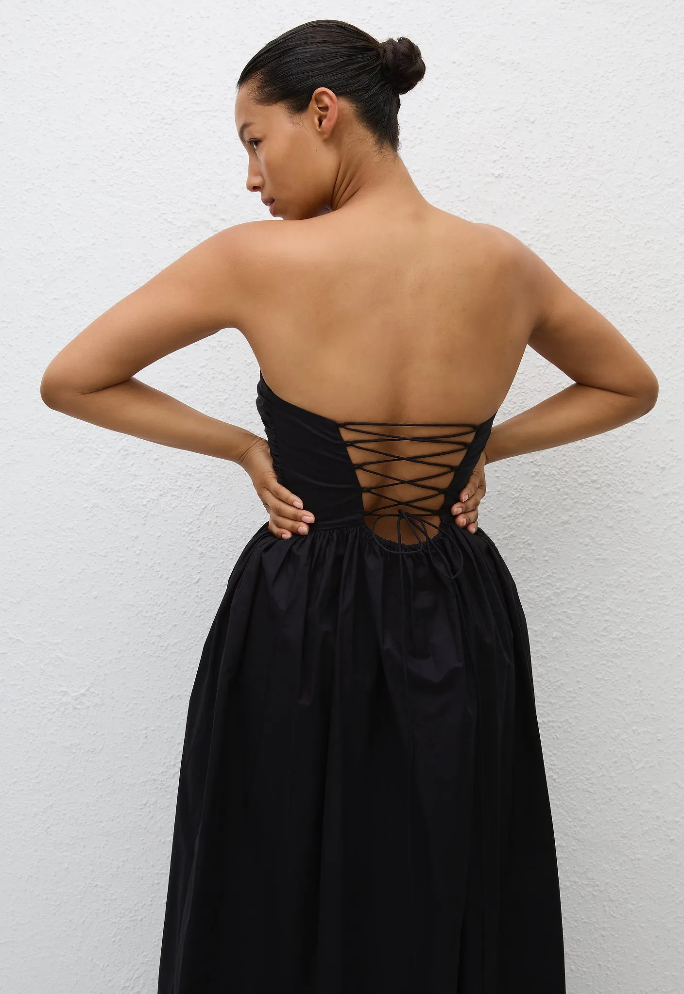 Strapless Lace Up Dress - Black