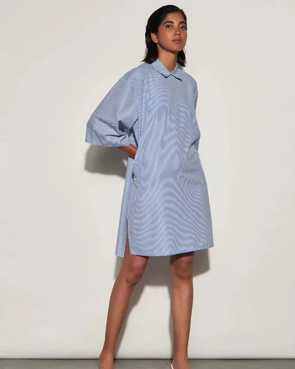 STRIPPED MIDI SHIRT DRESS