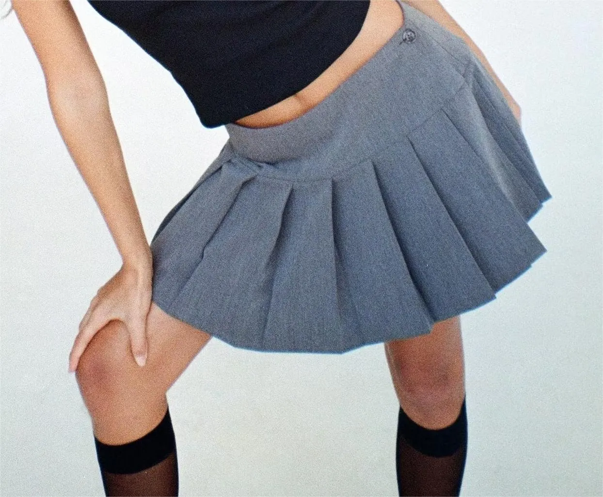 Summer College Anti Exposure Slimming A line Pleated Short Skirt Retro High Waist Skirt