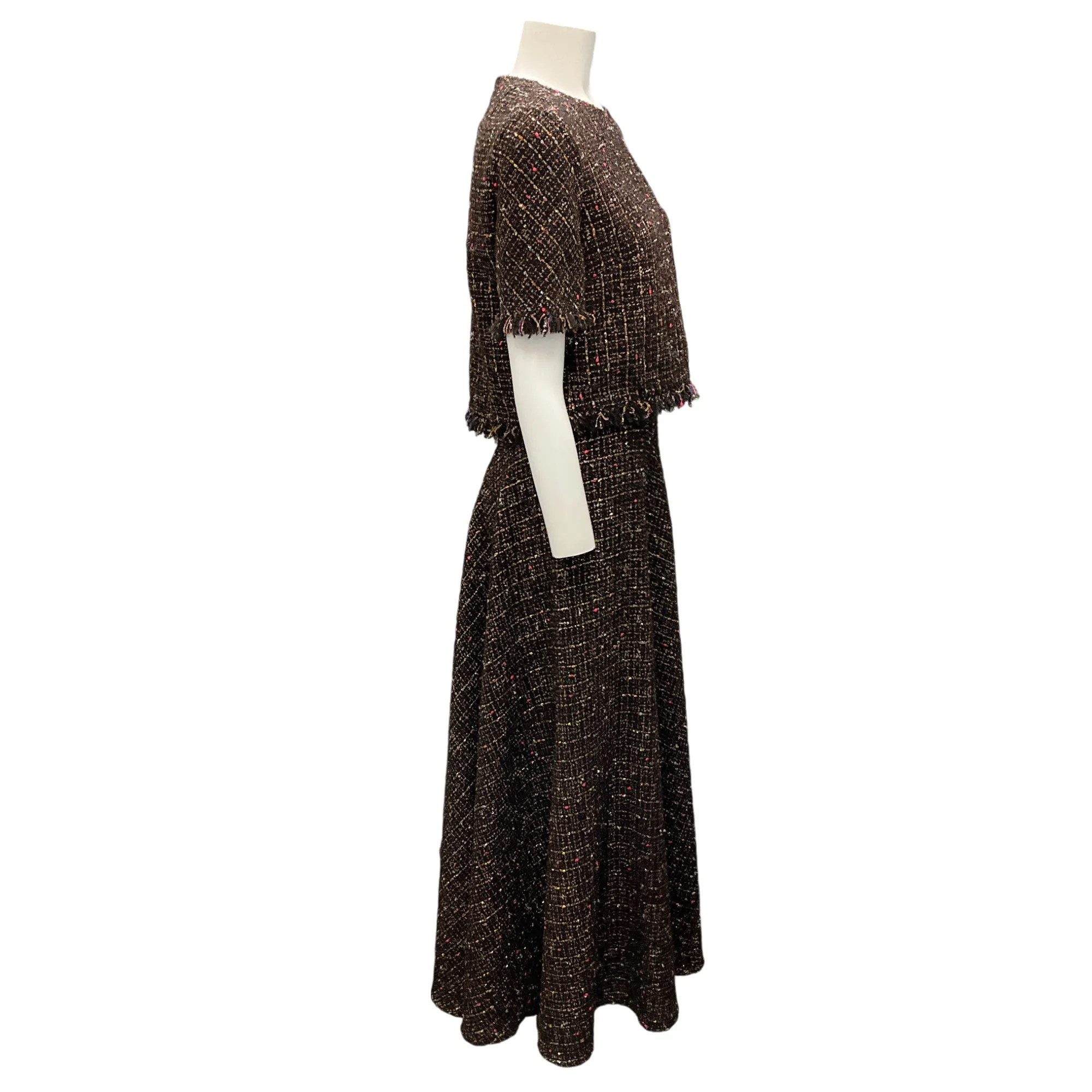 Talbot Runhof Brown Multi Tweed Kaspar Top and Keeper Midi Skirt