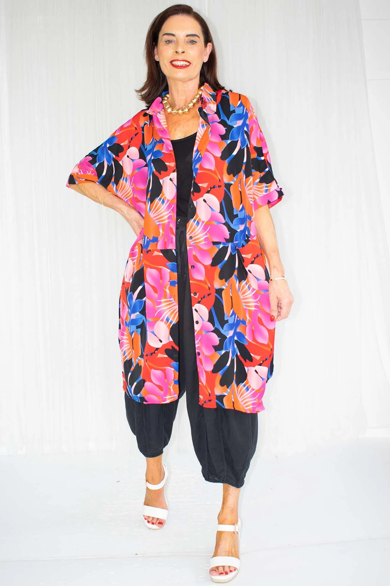 Tessa Tropical Print Shirt Dress in Multi