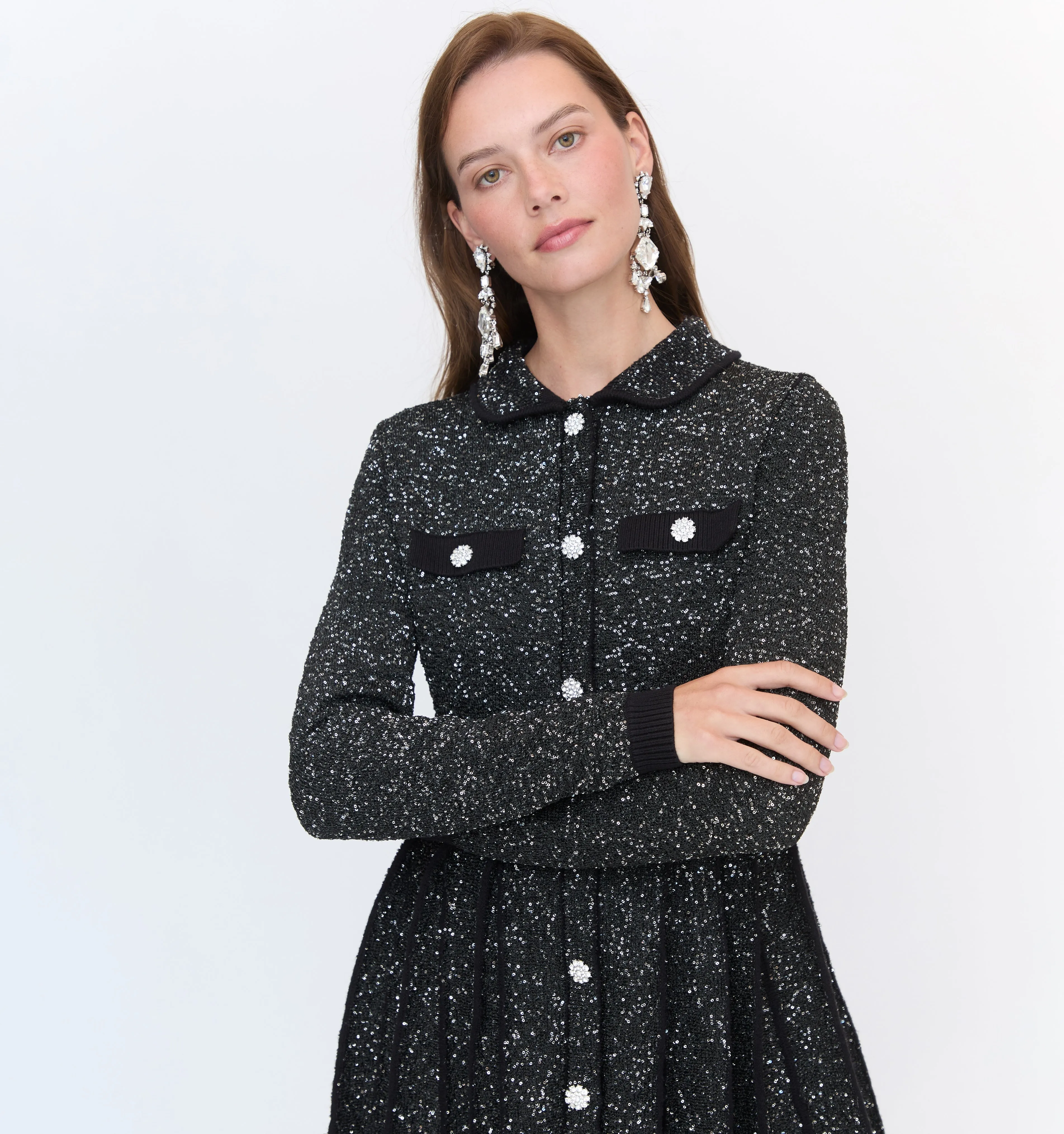 The Chloe Sweater Dress - Silver Sequin Knit